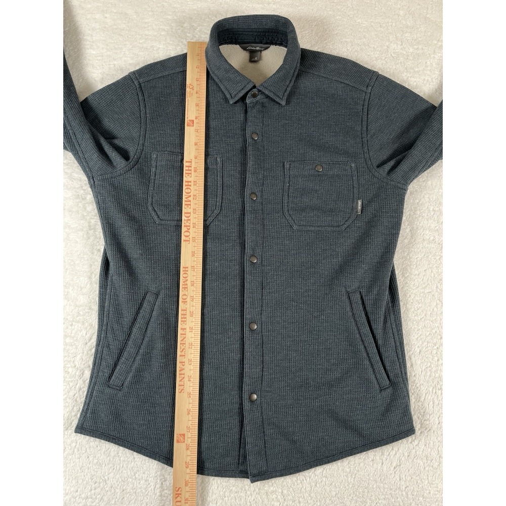 Eddie Bauer Gray Fleece Lined Metal Snap Button Up Shacket Men's Med Warm Cozy - Picture 10 of 10